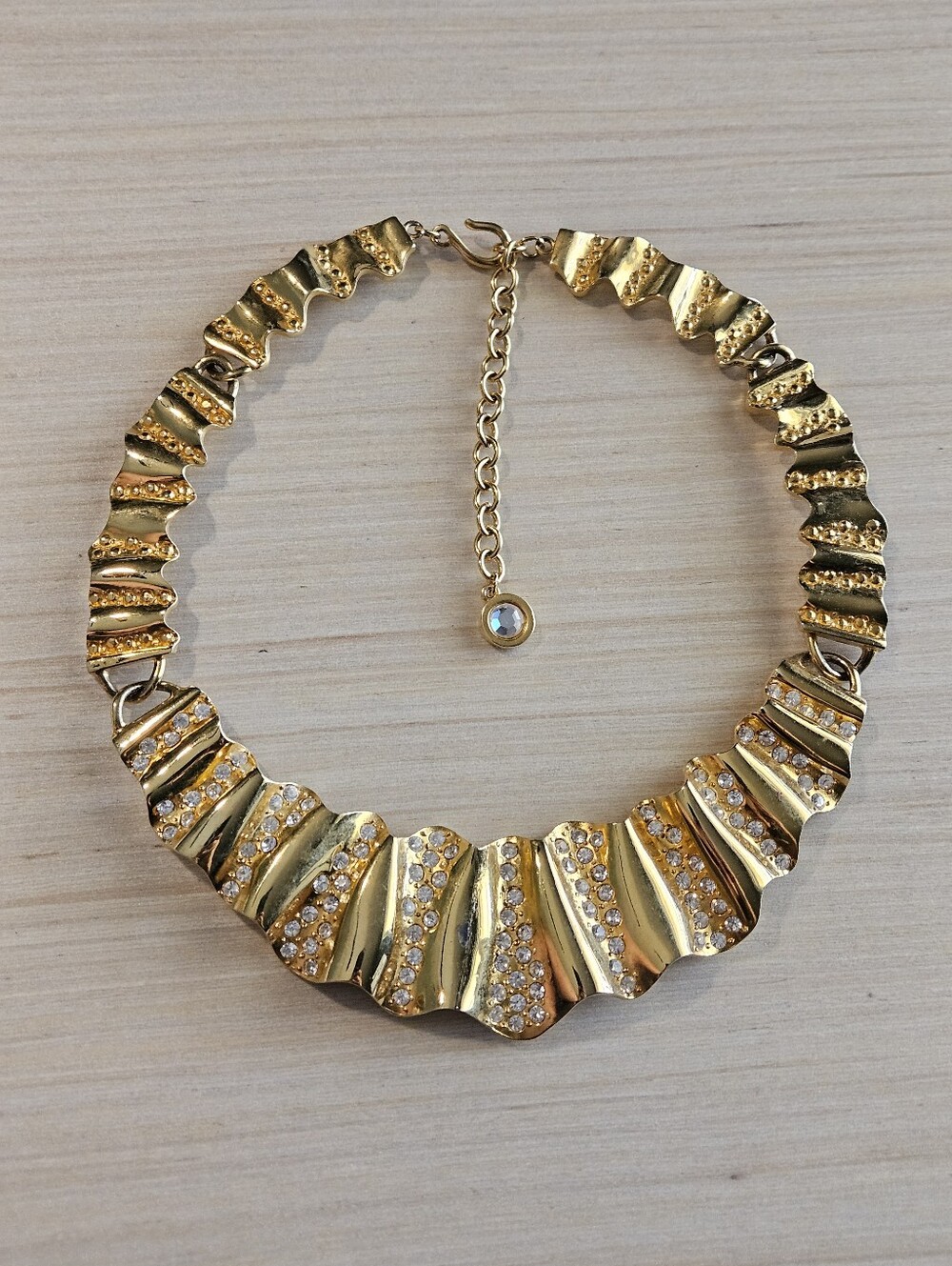 AS-IS Vintage Givenchy Gold Tone Crystal Wavy Collar Necklace For Repair / Parts